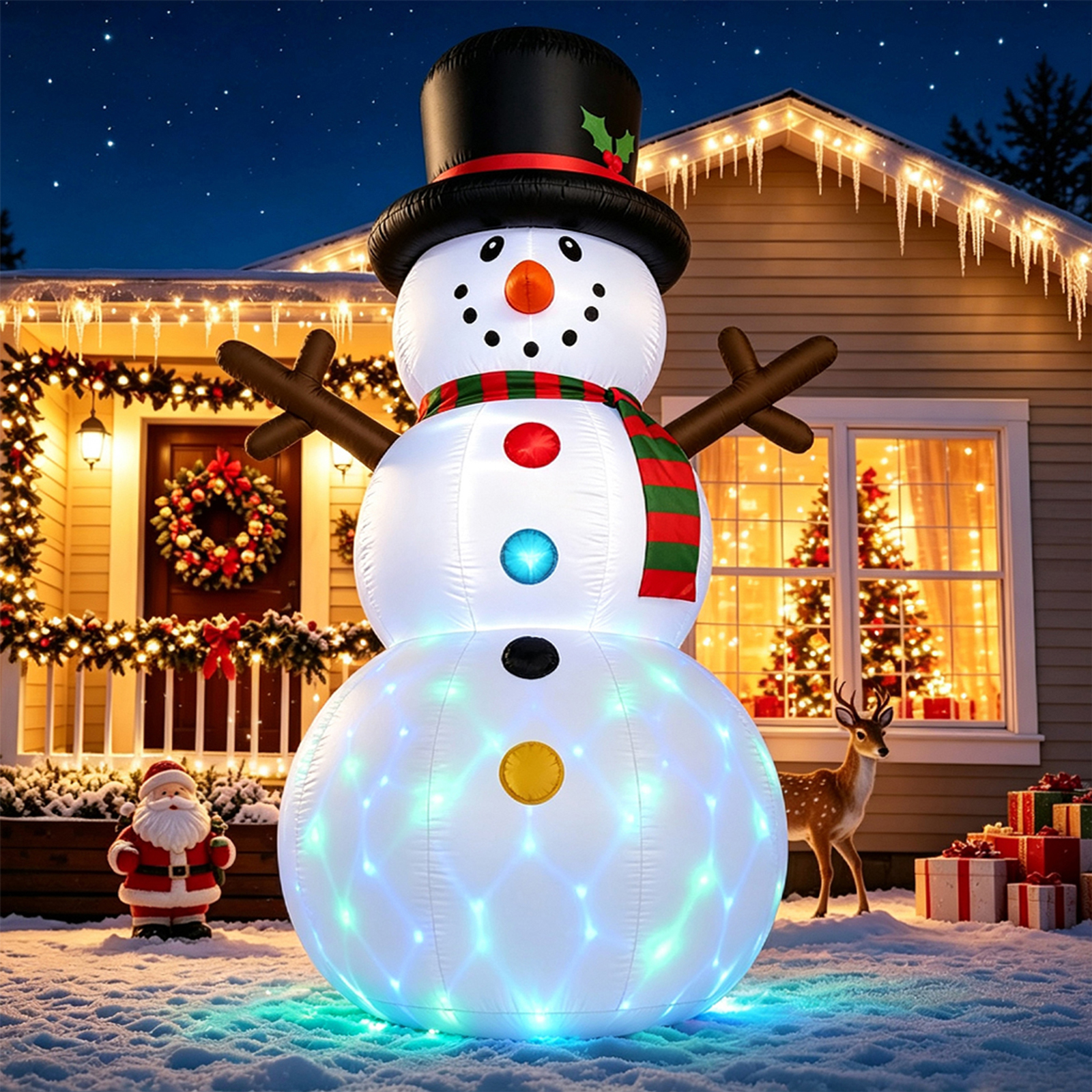 8FT Christmas Inflatable Snowman, Built-in Rotating Color LED light up for Lawn Yard Garden Decoration Indoor Outdoor Xmas Party Decor