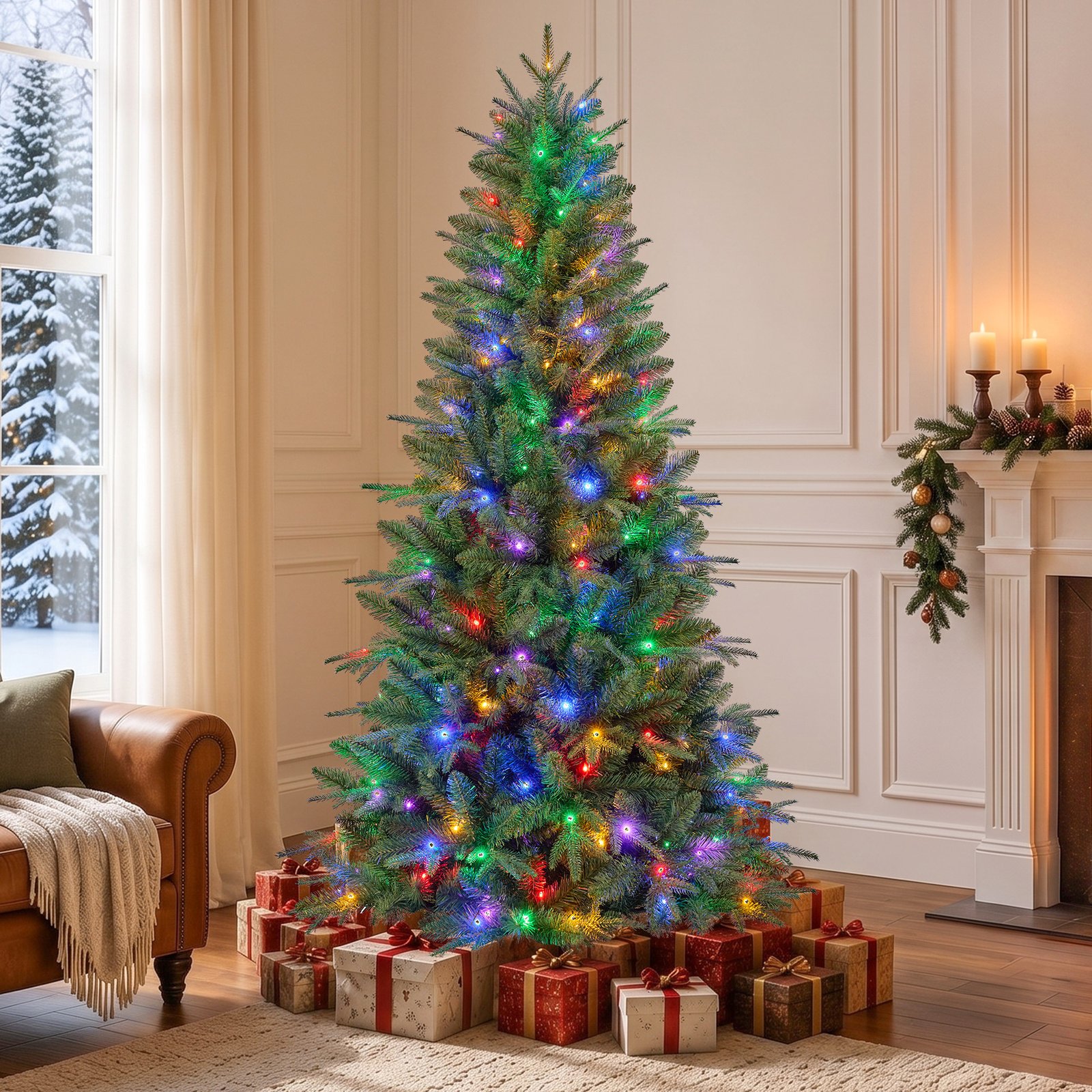 Knoaia 6ft Artificial Xmas Tree, Hinged Christmas Tree with 1300 PE& PVC Branch Tips & Folding Metal Stand, Festive Decoration Tree for Home, Office & Carnival, Green