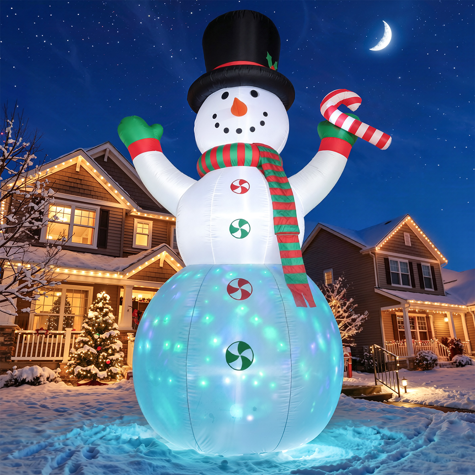 12FT Christmas Inflatable Outdoor Yard Decoration Snowman, Built-in Colorful LED light up for Lawn Yard Garden Decoration Giant Blow Up Indoor Outdoor Xmas Party Decor