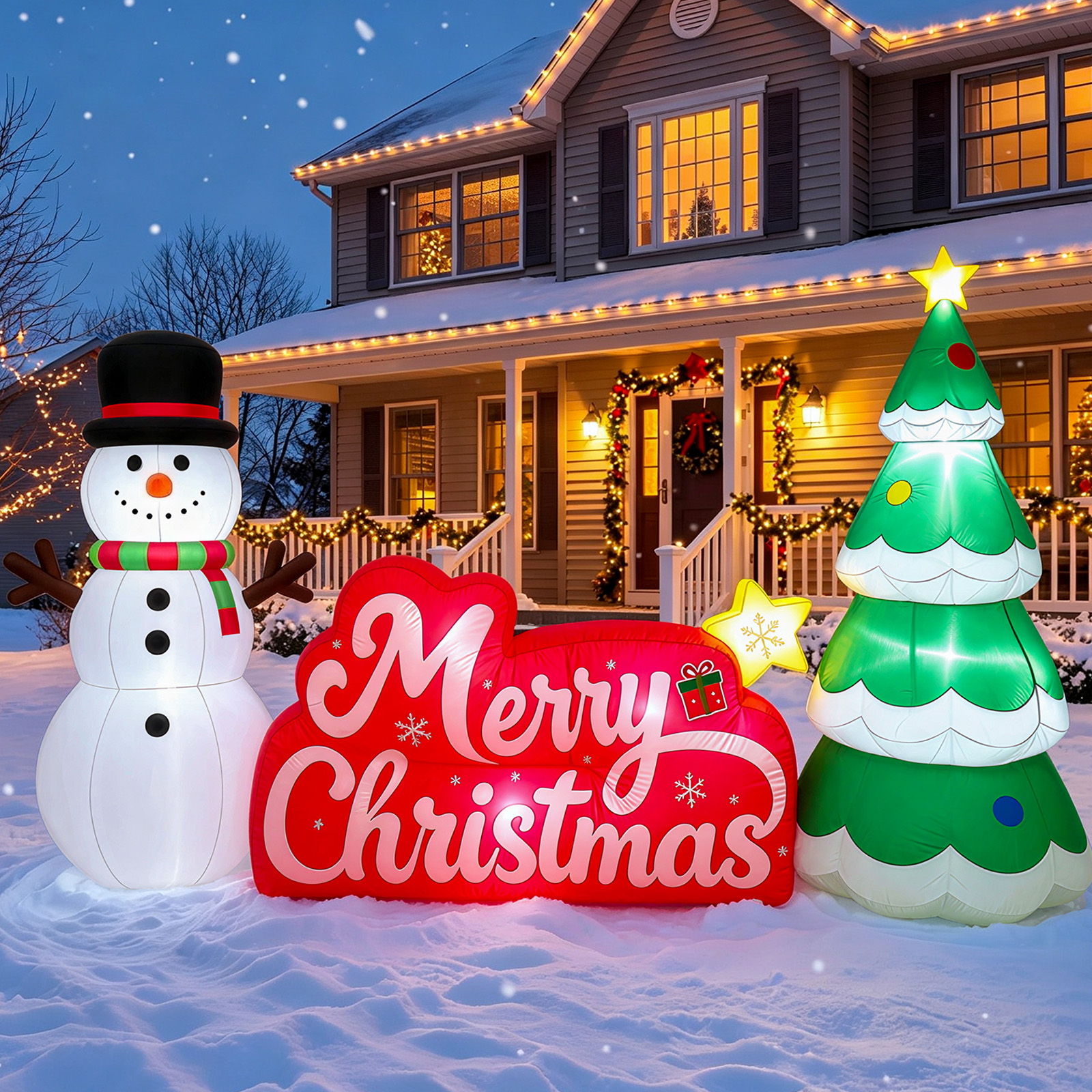 Knoaia 10FT Long Christmas Inflatables, Merry Christmas Sign Blow-up Yard Decorations with LED Lights for Garden Holiday Yard Lawn Porch