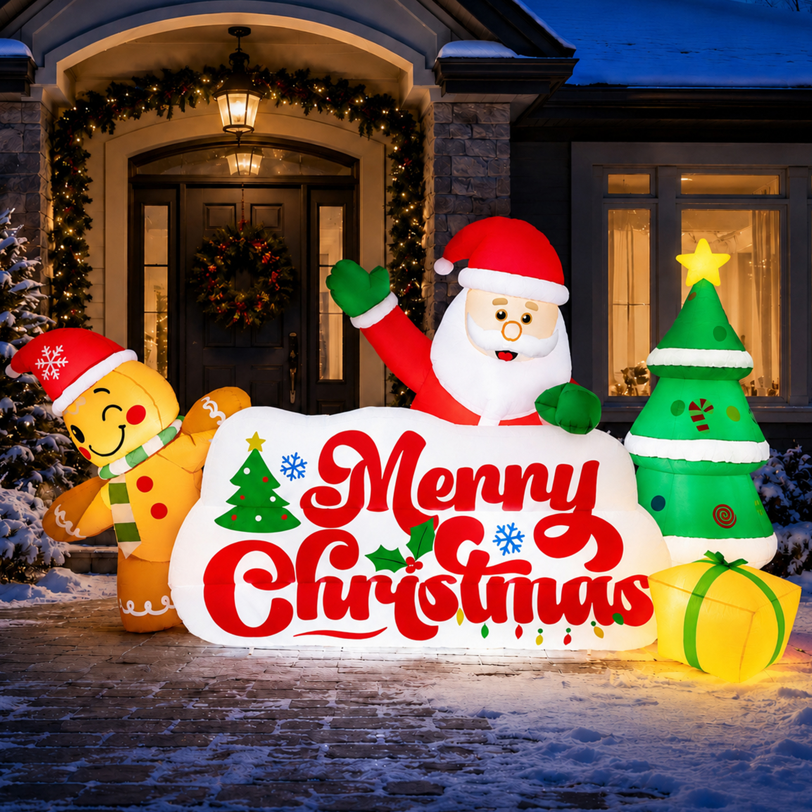 10ft Christmas Inflatables, Santa Claus, Gingerbread Man and Merry Christmas Light up Sign, Christmas inflatables Outdoor Decorations with Christmas Tree for Yard Garden Decor