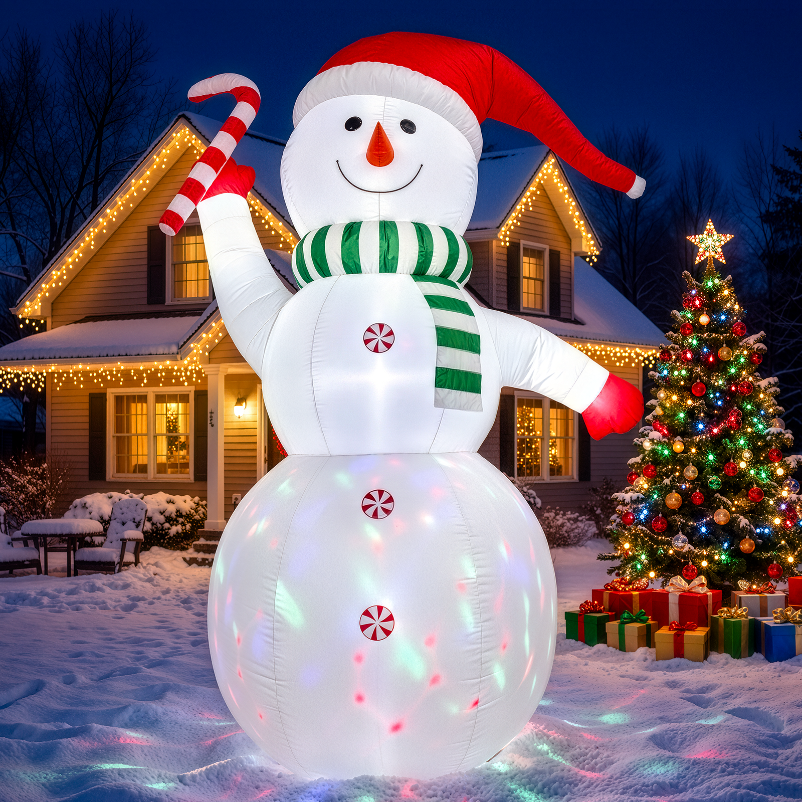 Knoaia 10ft Snowman Christmas Inflatable, Blow up with Colorful LED Lights for Outdoor Yard Decoration for Lawn Holiday Decor